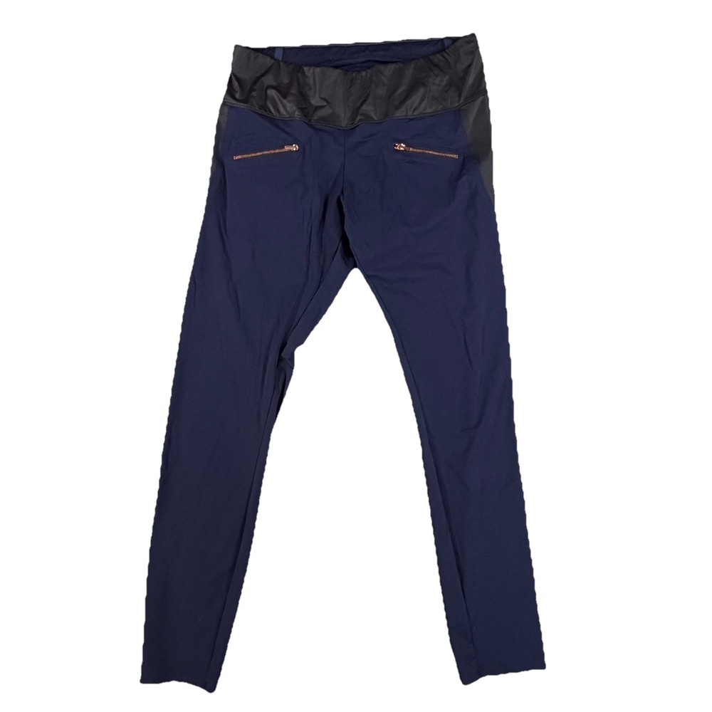 Aday Throw And Roll Leggings Pants Technical Silk Zipper Pockets Navy Size L
